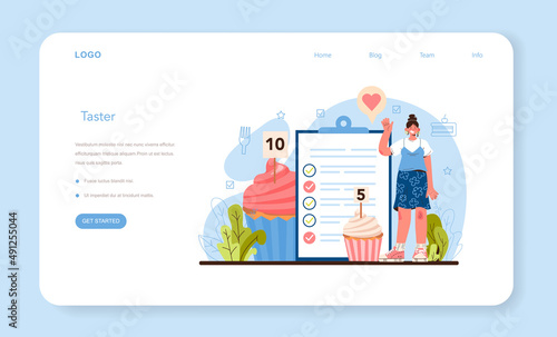 Food critic web banner or landing page. Professional writer making review