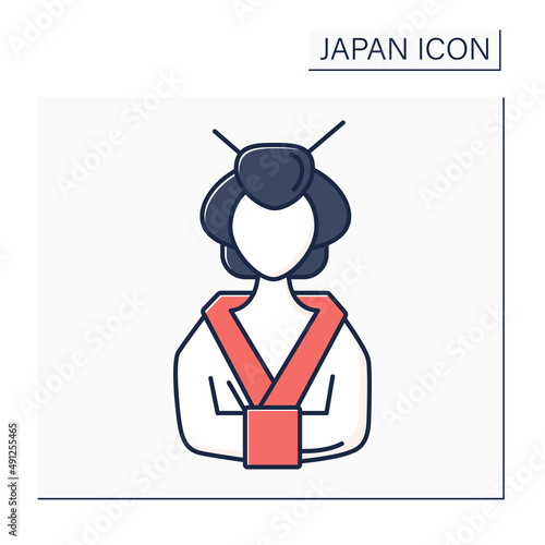 Geisha color icon. Geiko. Performance artists. Proficient conversationalists. Kimono, traditional hairstyles and oshiroi make-up.Japanese culture concept. Isolated vector illustration
