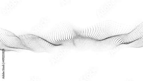 Wave of moving dots. Abstract white background. Vector 3d illustration.