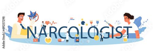 Narcologist typographic header. Specialist provide help for people