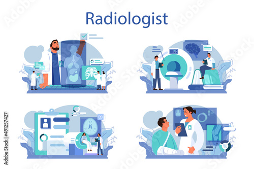 Radiology concept set. Idea of health care and disease diagnosis. X-ray,