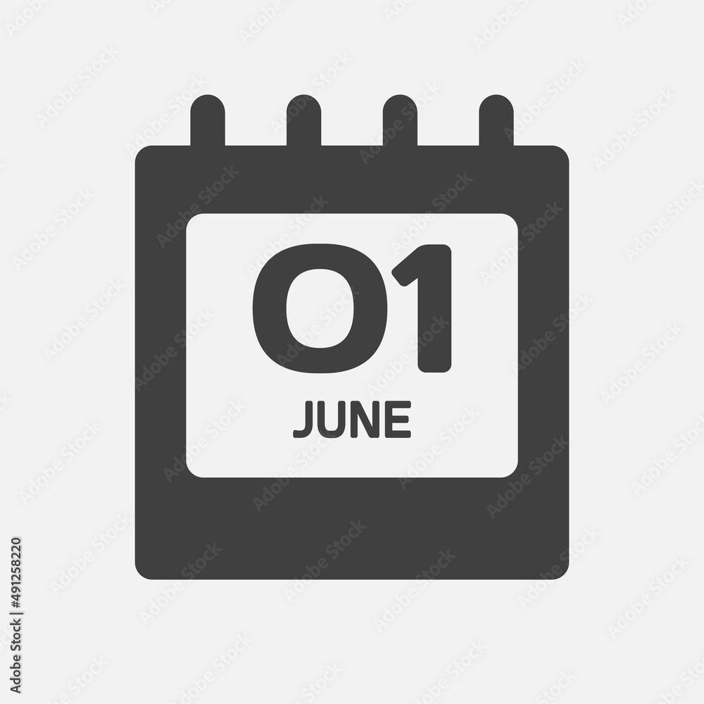 Icon day date 1 June, template calendar page Icon day date 1 June, template calendar page