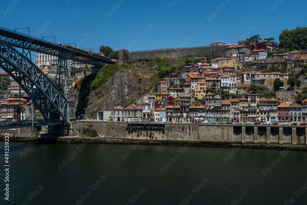 Porto, Portugal: the ancient Fernandina wall between the funicular dos Guindais and the Dom Luiz bridge.