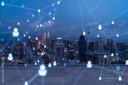 Photography Rooftop with concrete terrace, Kuala Lumpur night skyline