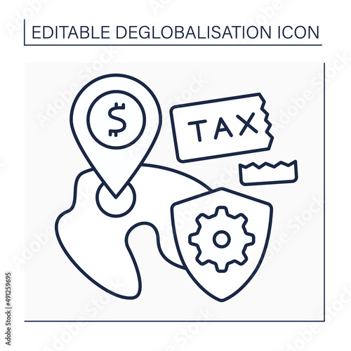 Protectionism line icon. Protects domestic companies and production. Low or canceled taxication for local industries. Deglobalisation concept. Isolated vector illustration. Editable stroke