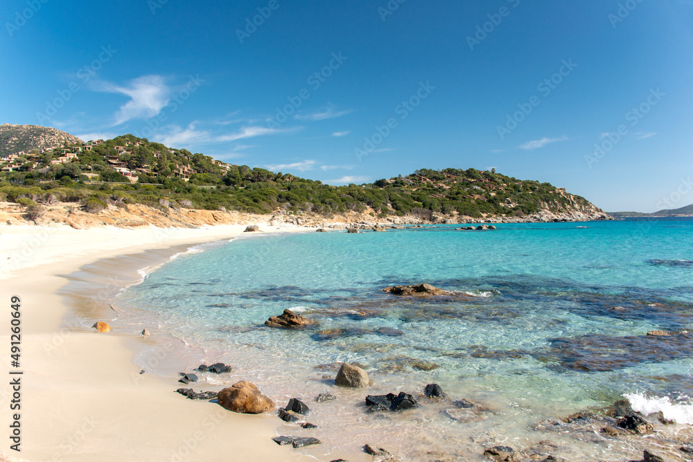 crystal clear water and white sand in Porto sa ruxi beach, Villasimius