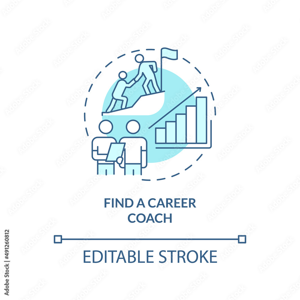 Find career coach turquoise concept icon. What to do if career is wrong abstract idea thin line illustration. Isolated outline drawing. Editable stroke. Arial, Myriad Pro-Bold fonts used Find career coach turquoise concept icon. What to do if career is wrong abstract idea thin line illustration. Isolated outline drawing. Editable stroke. Arial, Myriad Pro-Bold fonts used