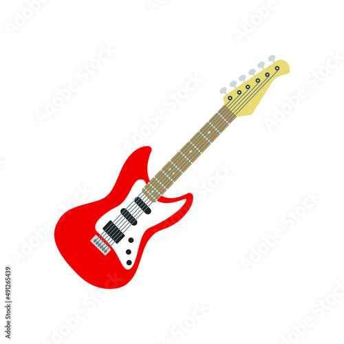 Electric guitar red and white color editable.Red Candy bar color guitar.Electric guitar logo
