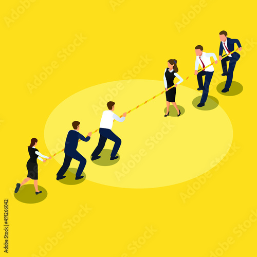 Business tug of war isometric 3d vector concept for banner, website, illustration, landing page, flyer, etc.