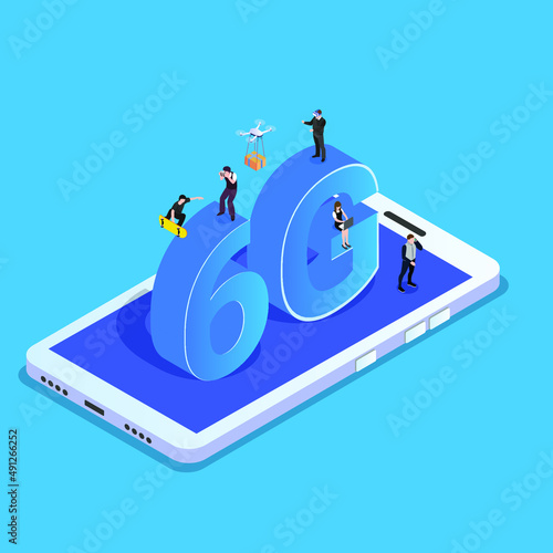 6G connection isometric 3d vector concept for banner, website, illustration, landing page, flyer, etc.