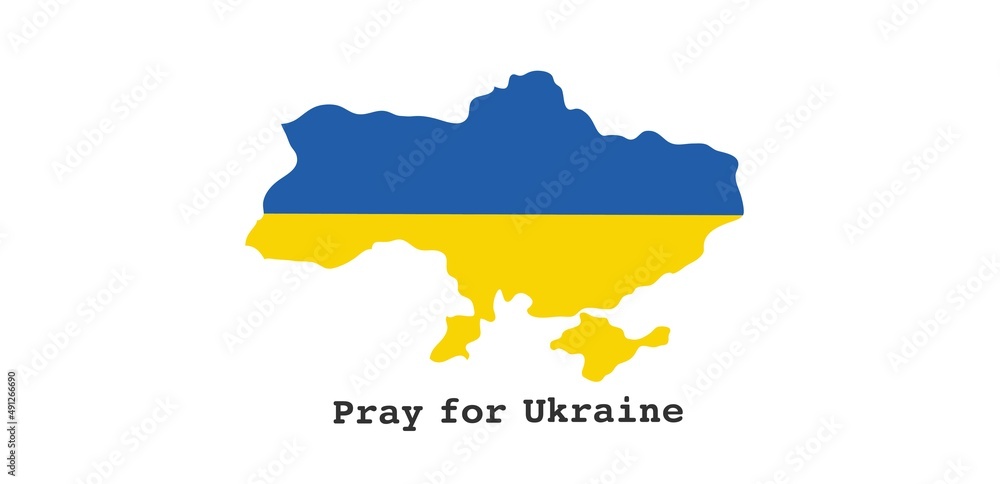 Patriotic banner Pray for Ukraine with watercolor flag.