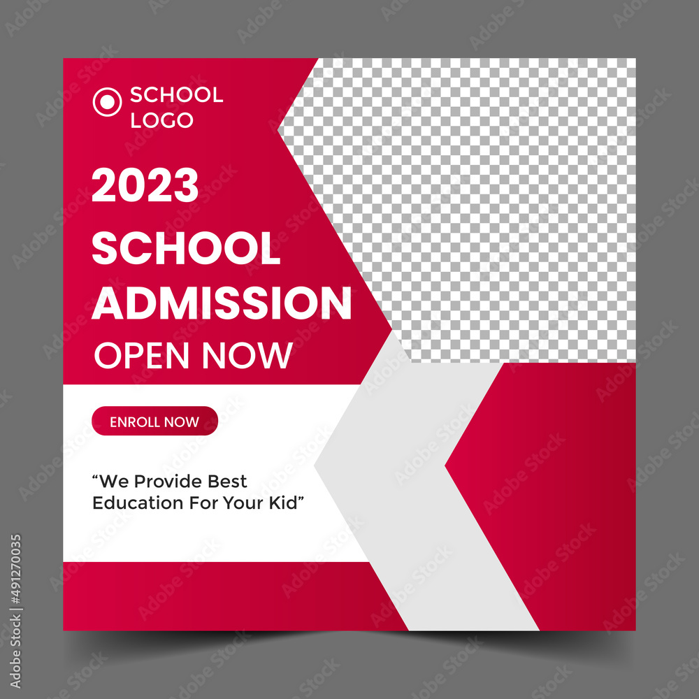 Fototapeta premium School admission social media post banner, educational social media post square flyer back to school web banner design template. 