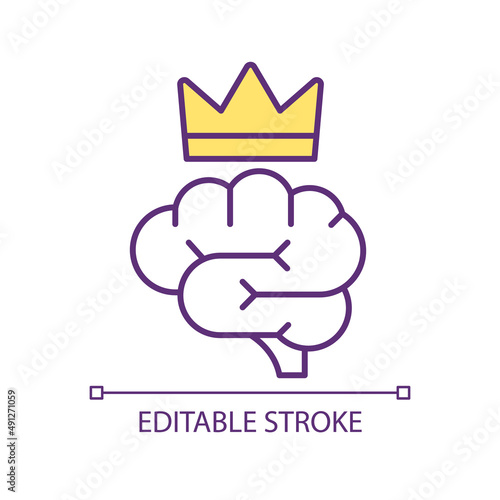 Brain of highly intelligent individual RGB color icon. Improve cognitive function. Brain-training activities. Isolated vector illustration. Simple filled line drawing. Editable stroke. Arial font used