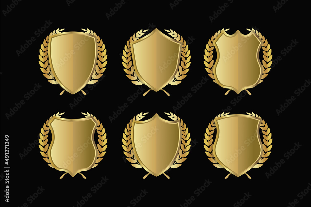 Golden Shield Vector Icons Set. Golden Armor Shields. Golden Shield Vector Icons Set. Golden Armor Shields.