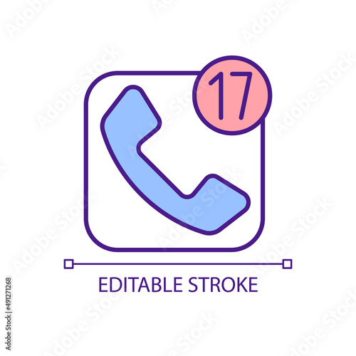 Missed and unanswered calls RGB color icon. Mobile screen widget. Smartphone app. Declining incoming calls. Isolated vector illustration. Simple filled line drawing. Editable stroke. Arial font used photo