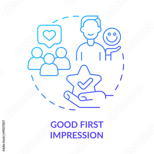 Good first impression blue gradient concept icon. Image building. Professional design importance abstract idea thin line illustration. Isolated outline drawing. Myriad Pro-Bold font used