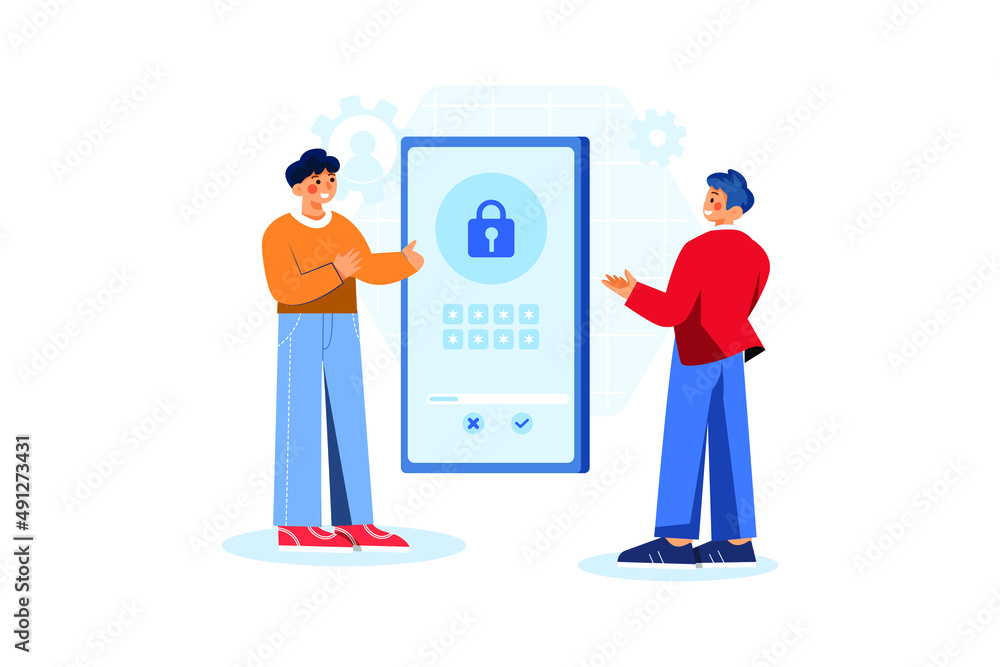 OTP code to unlock Illustration concept. Flat illustration isolated on white background OTP code to unlock Illustration concept. Flat illustration isolated on white background