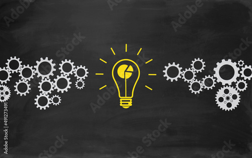 Pie Chart Bulb Concept Drawing with Chalk on Blackboard