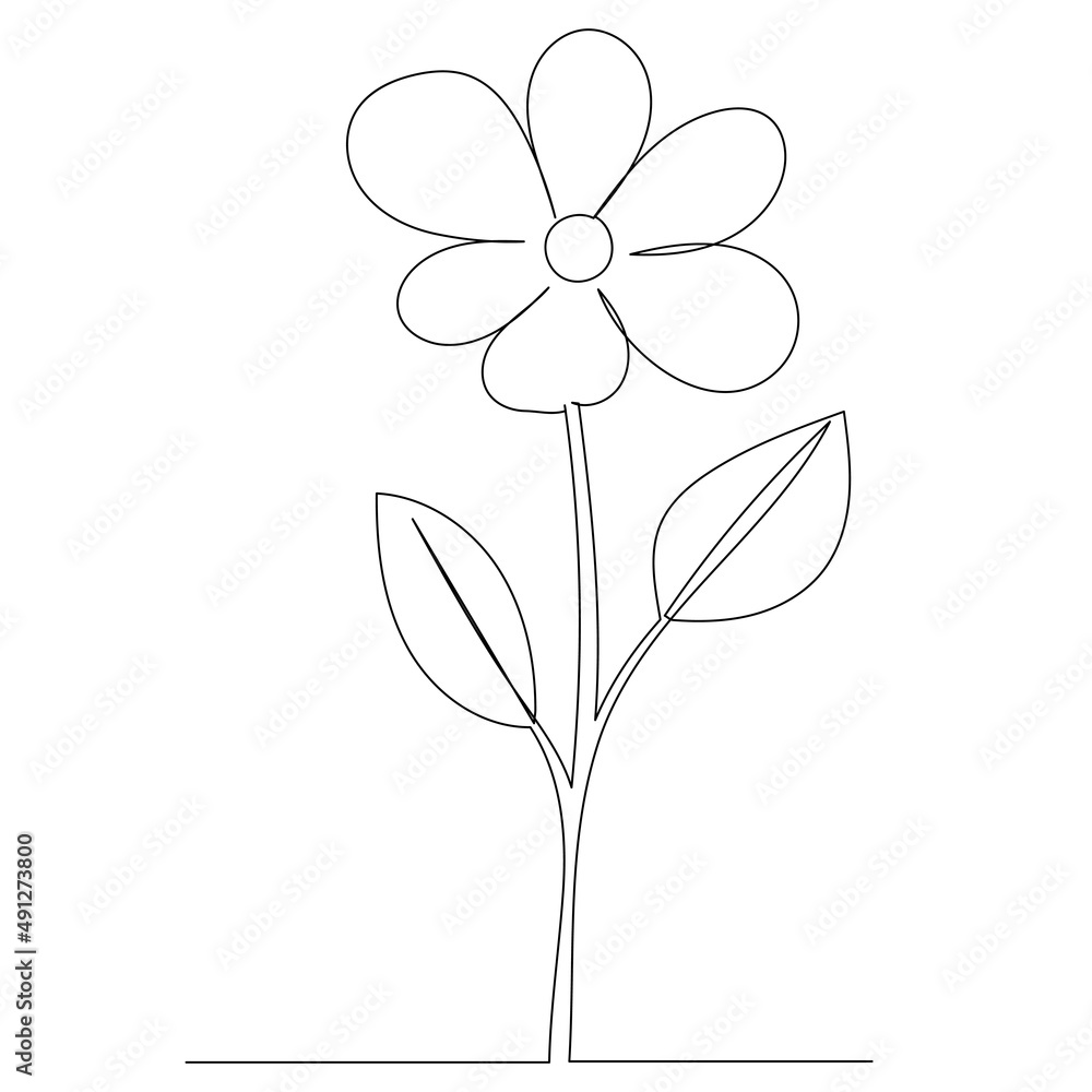 flower drawing by one continuous line, isolated vector