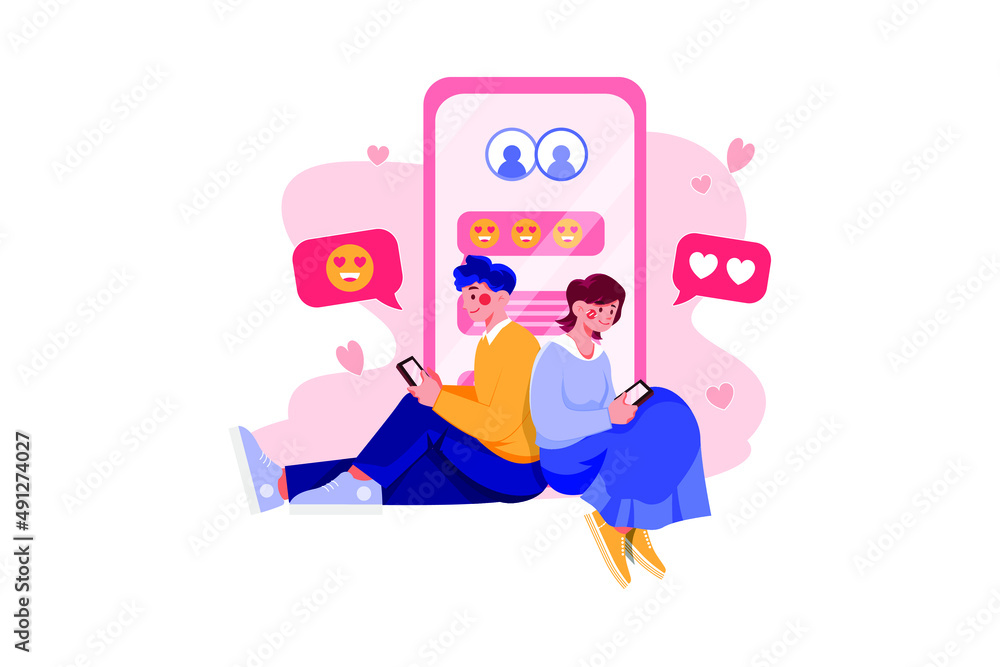 Couple chatting on mobile illustration concept