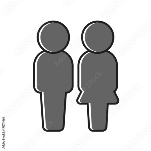立っている男女2人の白黒アイコン・ピクトグラム - カップル・夫婦・父母・トイレのイメージ素材 