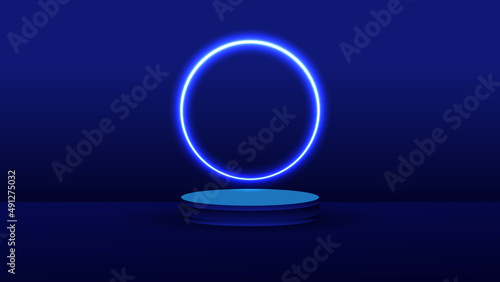 neon podium scene. 3d empty podium for product technology