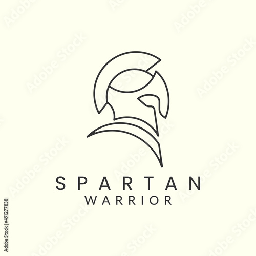 spartan warriors with line art style logo icon template design. military helmet armor side facing vector illustration