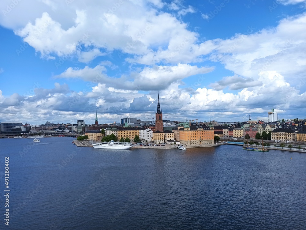 Stockholm panorama on a sunny day with clouds