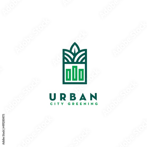 simple urban city greening logo design in style linear , creative eco city logo inspiration, business real estate vector template
