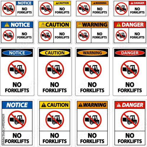 Danger No Forklifts Sign On White Background
