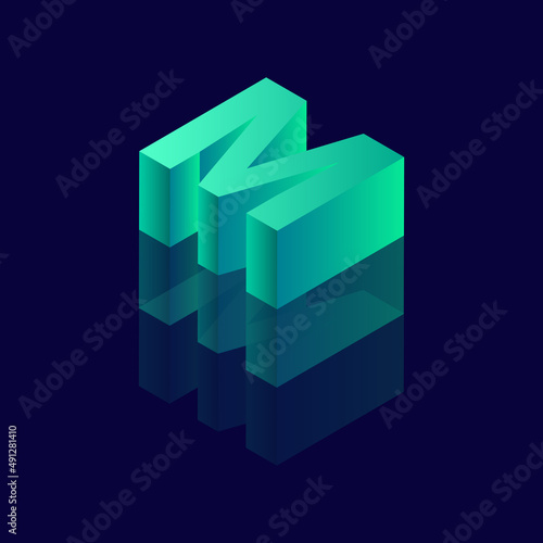Isometric with alphabet style letter M. Vector illustration with 3D letter M