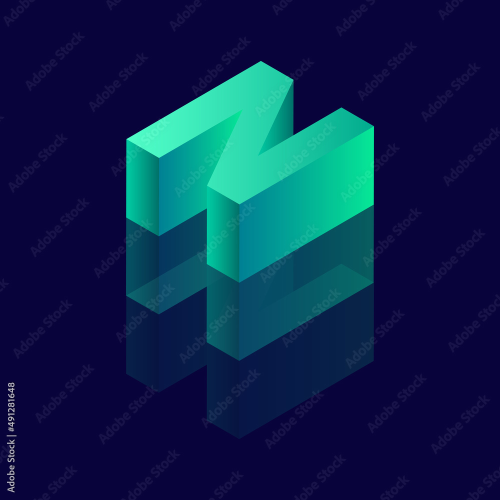 Isometric with alphabet style letter N. Vector illustration with 3D letter N Isometric with alphabet style letter N. Vector illustration with 3D letter N