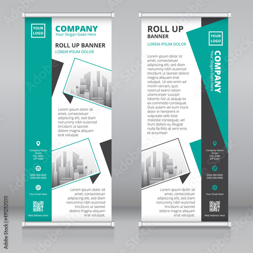 Modern roll up banner template, Standee template, X-banner template, Flag banner