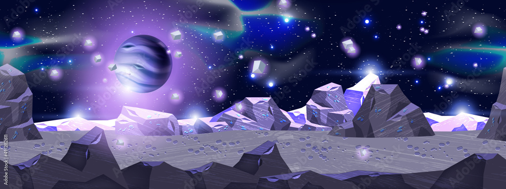 Space planet landscape, vector cosmic game seamless background, alien ...
