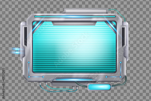 Technology control panel, vector futuristic tech frame, game UI HUD screen, neon light bulb, wires. Space ship digital dashboard, cyber virtual menu display interface monitor. Technology frame clipart