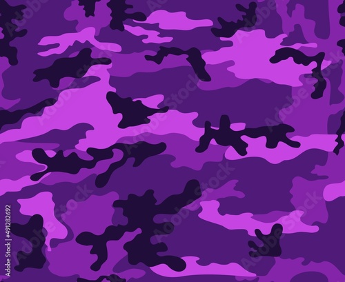 Trendy purple camouflage pattern, classic vector pattern, seamless texture.