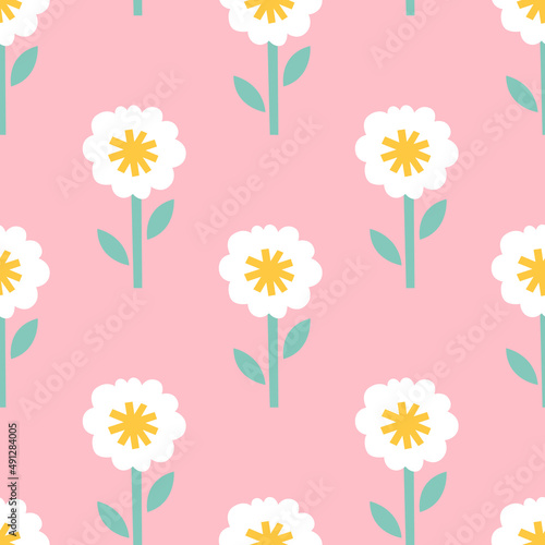 Floral seamless pattern with flowers on pink background. Scandinavian style