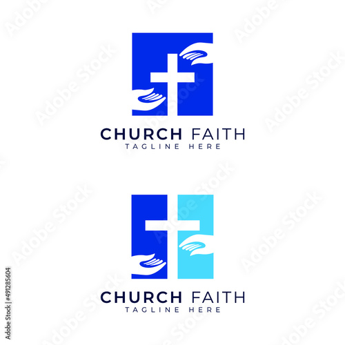 church logo design template faith, religious, support, hand