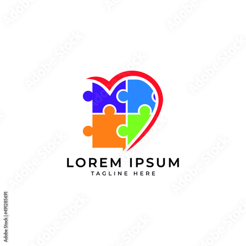 heart puzzle logo design vector template