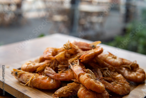 shrimp - tasty fried pink prawns served on a plate