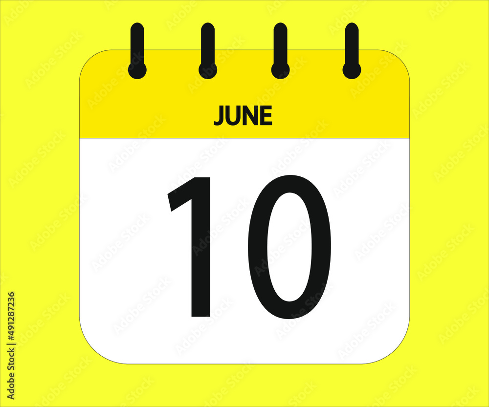 June 10th yellow calendar icon for days of the month June 10th yellow calendar icon for days of the month