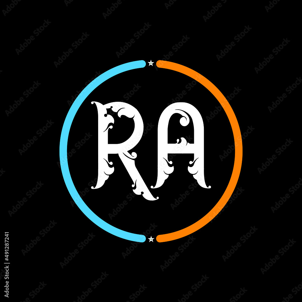 RA Letter Logo design. black background. RA Letter Logo design. black background.