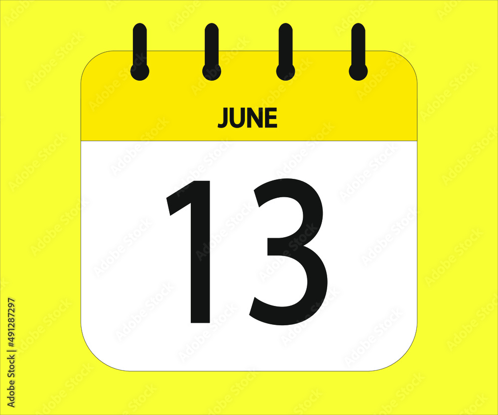 June 13th yellow calendar icon for days of the month June 13th yellow calendar icon for days of the month