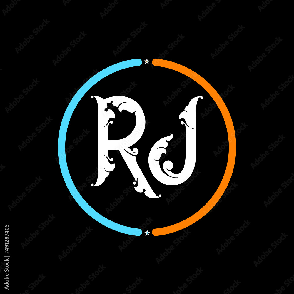 RJ Letter Logo design. black background. RJ Letter Logo design. black background.