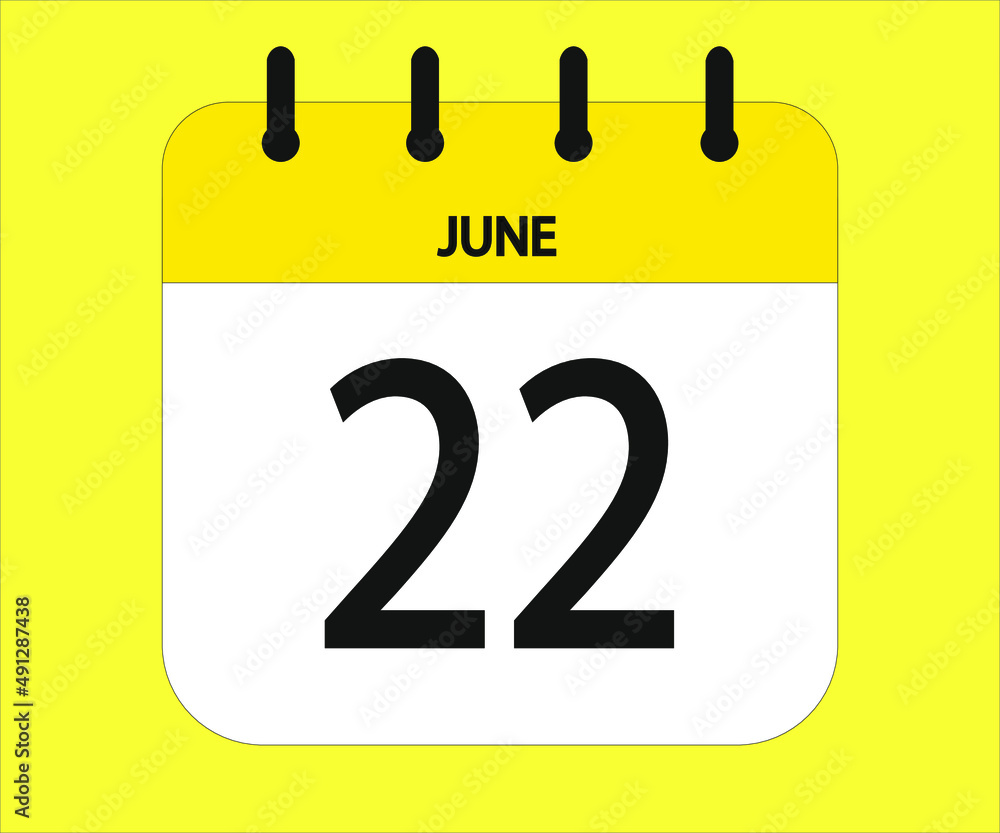 June 22th yellow calendar icon for days of the month June 22th yellow calendar icon for days of the month