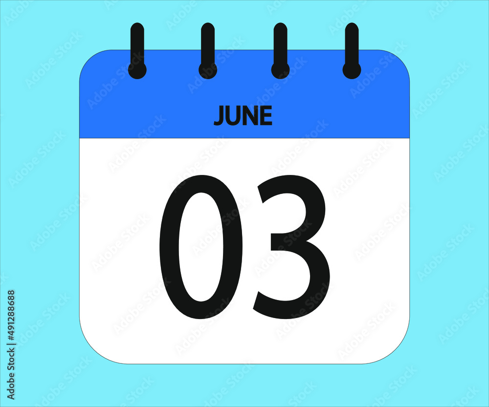 June 03th blue calendar icon for days of the month June 03th blue calendar icon for days of the month
