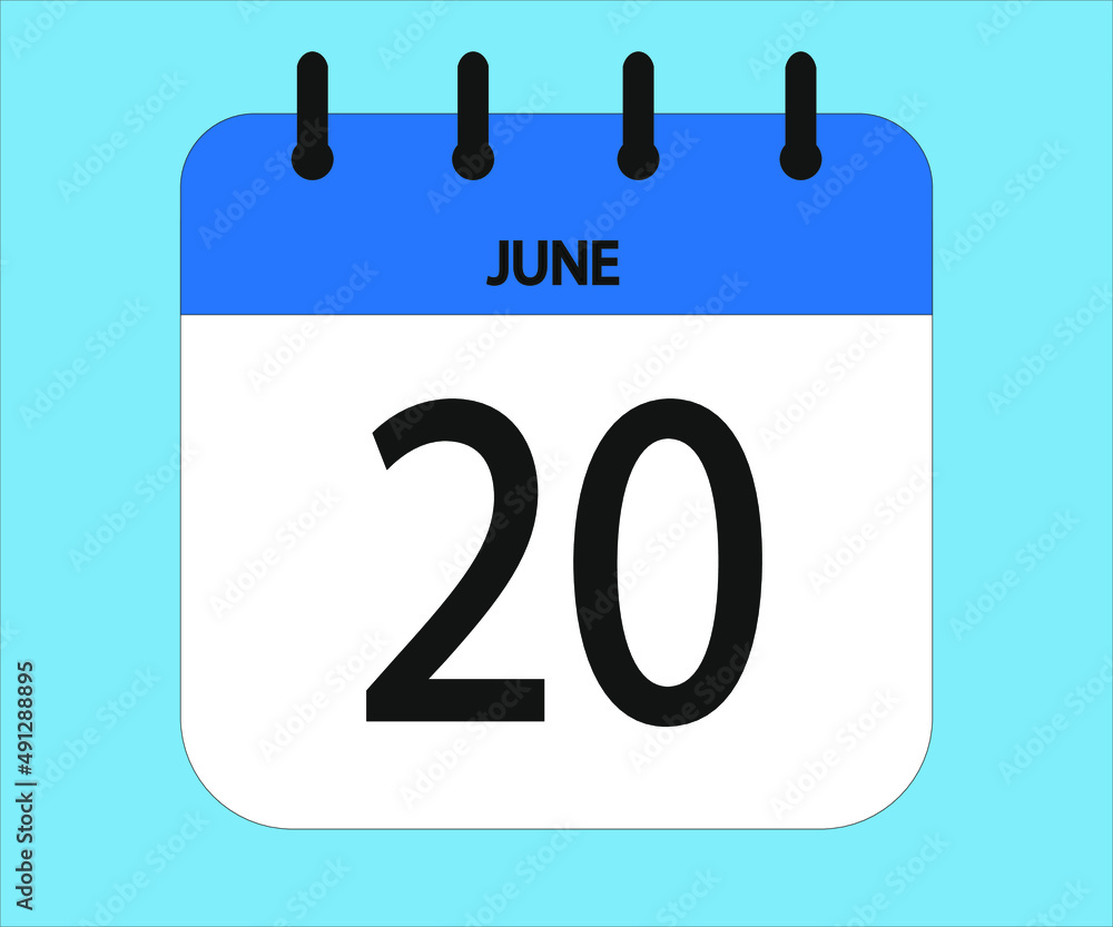 June 20th blue calendar icon for days of the month June 20th blue calendar icon for days of the month