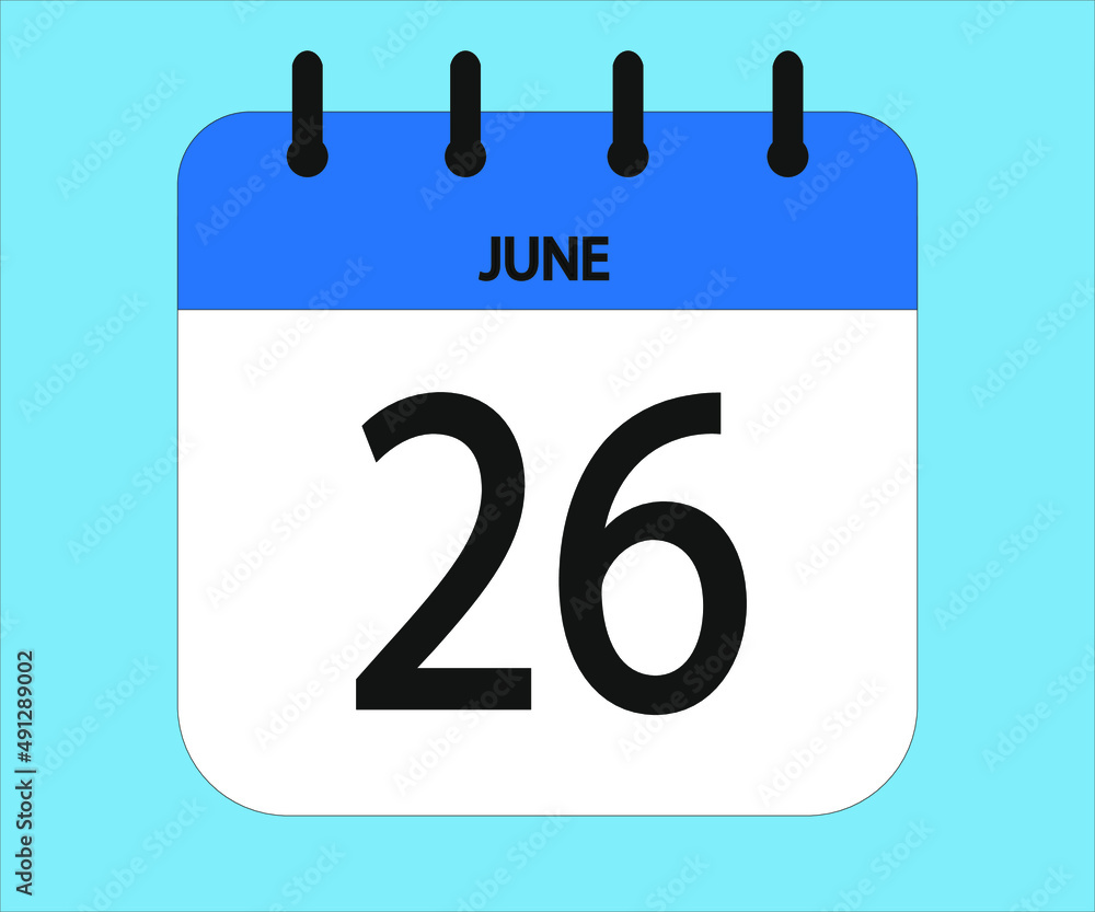June 26th blue calendar icon for days of the month June 26th blue calendar icon for days of the month