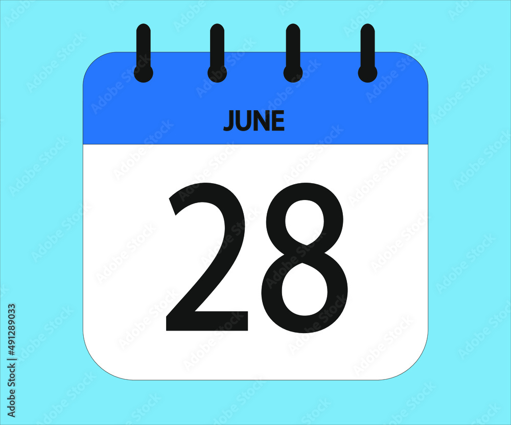 June 28th blue calendar icon for days of the month June 28th blue calendar icon for days of the month