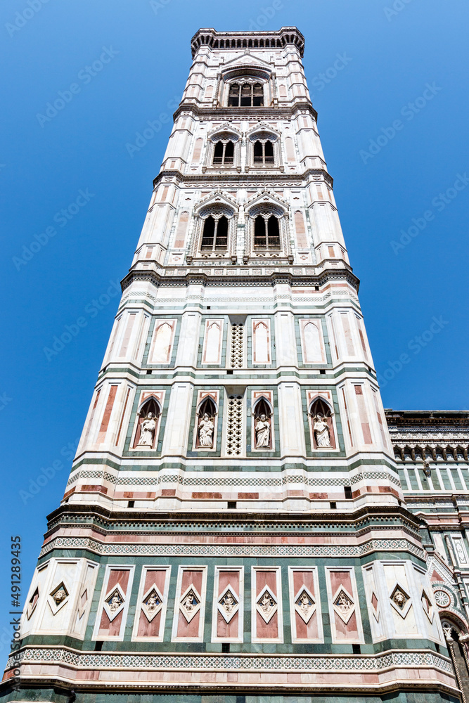 Bell tower of the Cathedral of Santa Maria del Fiore duomo in Florence, Tuscany, Italy, Europe